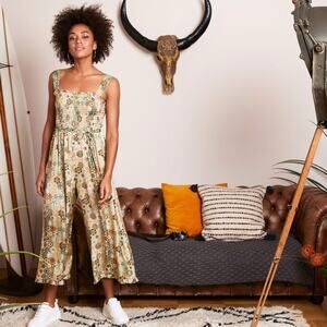 Odd Molly Boho Western Sleeveless Lightweight Smocked Top Jumpsuit Wide Leg Sm